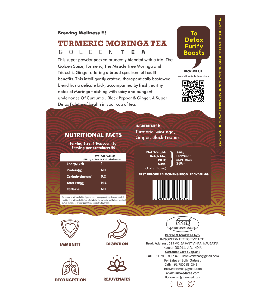 Innoveda Turmeric Moringa Tea - 100 gms